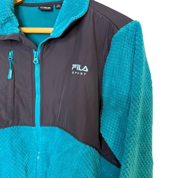 FILA‎ Sport Full Zip Plush Fleece Women's Green & Black Jacket Size XL - Picture 3 of 13
